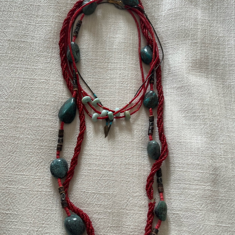 Bohemian Turquoise and Red Layered Necklaces